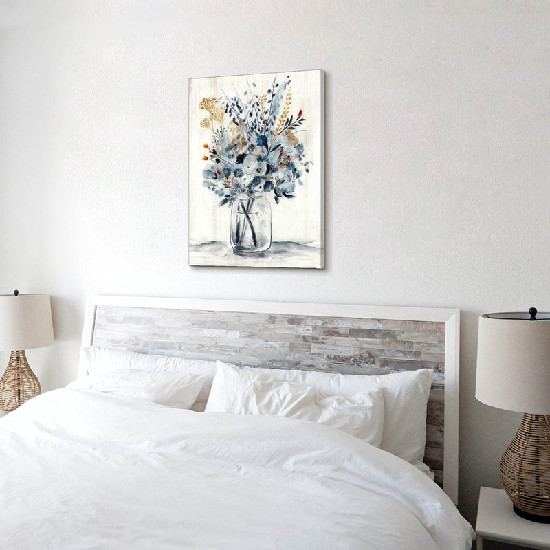Hardy Gallery Abstract Flower Painting Wall Art: Botanical Flower Bouquet in Crystal Vase Picture Print on Wrapped Canvas for Home Kitchen (24'' x 18'' x 1 Panel) - Image 5